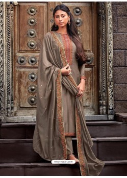 Light Brown Designer Cotton Silk Party Wear Straight Suit