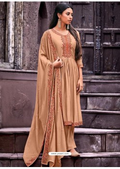 Beige Designer Cotton Silk Party Wear Straight Suit