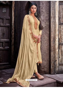 Cream Designer Cotton Silk Party Wear Straight Suit