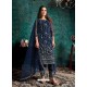 Navy Blue Designer Net Party Wear Straight Suit