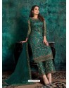 Teal Designer Net Party Wear Straight Suit