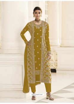 Marigold Designer Real Georgette Party Wear Wedding Suit