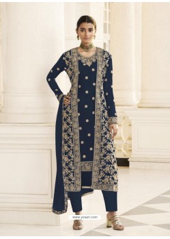 Navy Blue Designer Real Georgette Party Wear Wedding Suit