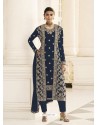 Navy Blue Designer Real Georgette Party Wear Wedding Suit