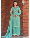 Aqua Mint Designer Chinnon Party Wear Palazzo Suit