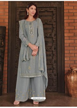 Grey Designer Chinnon Party Wear Palazzo Suit