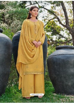 Mustard Designer Chinnon Party Wear Palazzo Suit