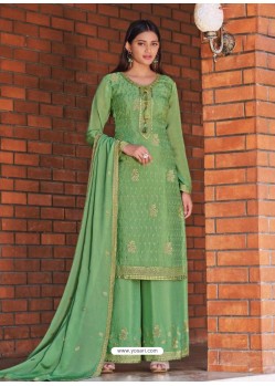 Green Designer Chinnon Party Wear Palazzo Suit