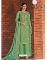 Green Designer Chinnon Party Wear Palazzo Suit