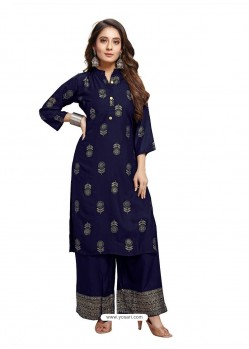 Navy Blue Designer Readymade Kurti With Palazzo