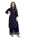 Navy Blue Designer Readymade Kurti With Palazzo