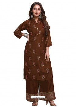 Brown Designer Readymade Kurti With Palazzo