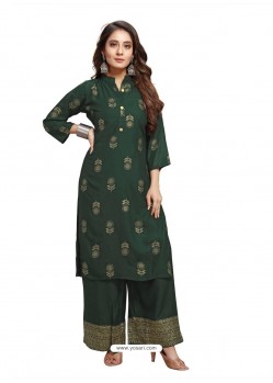 Dark Green Designer Readymade Kurti With Palazzo