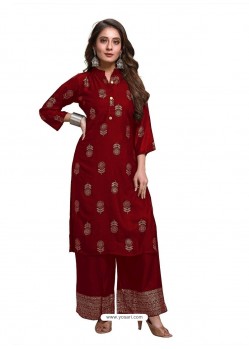 Maroon Designer Readymade Kurti With Palazzo