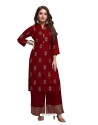 Maroon Designer Readymade Kurti With Palazzo