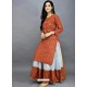 Rust Designer Readymade Kurti With Skirt Set