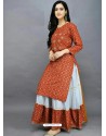 Rust Designer Readymade Kurti With Skirt Set