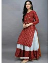 Tomato Red Designer Readymade Kurti With Skirt Set