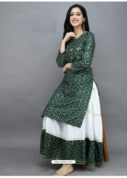 Dark Green Designer Readymade Kurti With Skirt Set