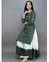 Dark Green Designer Readymade Kurti With Skirt Set