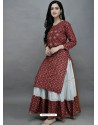 Maroon Designer Readymade Kurti With Skirt Set