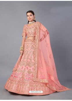 Peach Scintillating Designer Heavy Bridal Wear Lehenga