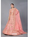 Peach Scintillating Designer Heavy Bridal Wear Lehenga