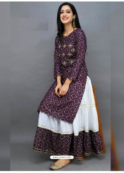 Purple Designer Readymade Kurti With Skirt Set