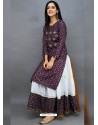 Purple Designer Readymade Kurti With Skirt Set