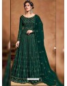 Dark Green Bridal Designer Party Wear Butterfly Net Anarkali Suit
