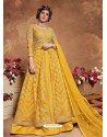 Yellow Bridal Designer Party Wear Butterfly Net Anarkali Suit