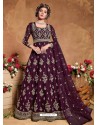 Purple Bridal Designer Party Wear Butterfly Net Anarkali Suit
