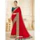 Red Designer Classic Wear Vichitra Silk Sari