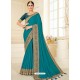 Turquoise Designer Classic Wear Vichitra Silk Sari