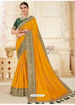 Yellow Designer Classic Wear Vichitra Silk Sari