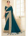 Teal Blue Designer Classic Wear Vichitra Silk Sari