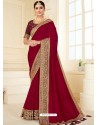 Wine Designer Classic Wear Vichitra Silk Sari