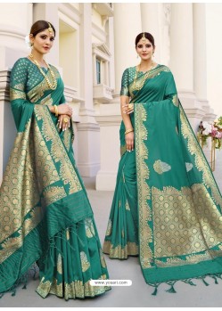 Aqua Mint Designer Classic Wear Banarasi Silk Sari