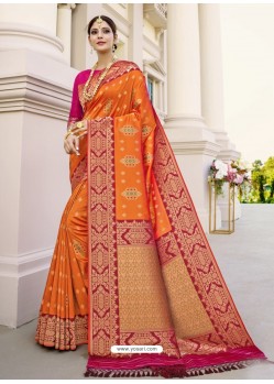 Orange Designer Classic Wear Banarasi Silk Sari