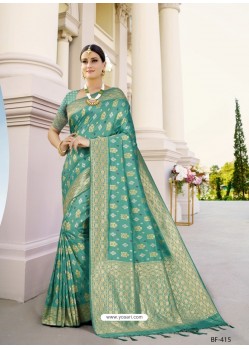 Aqua Mint Designer Classic Wear Banarasi Silk Sari