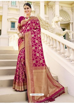 Rose Red Designer Classic Wear Banarasi Silk Sari