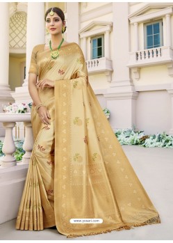 Gold Designer Classic Wear Banarasi Silk Sari