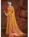 Yellow Designer Classic Wear Banarasi Silk Sari