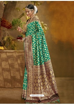 Aqua Mint Designer Classic Wear Banarasi Silk Sari