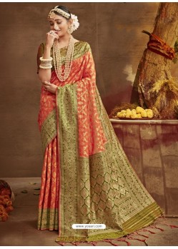 Orange Designer Classic Wear Banarasi Silk Sari