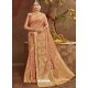 Light Orange Designer Classic Wear Banarasi Silk Sari