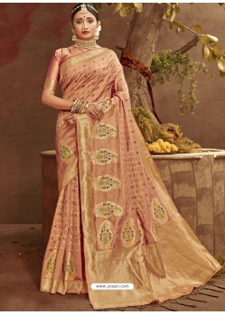 Light Orange Designer Classic Wear Banarasi Silk Sari