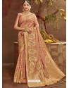 Light Orange Designer Classic Wear Banarasi Silk Sari