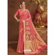 Light Red Designer Classic Wear Banarasi Silk Sari