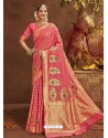 Light Red Designer Classic Wear Banarasi Silk Sari